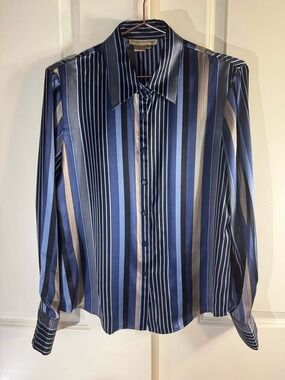 Patrick Christopher 100% Silk Striped Button Down Shirt Size 12